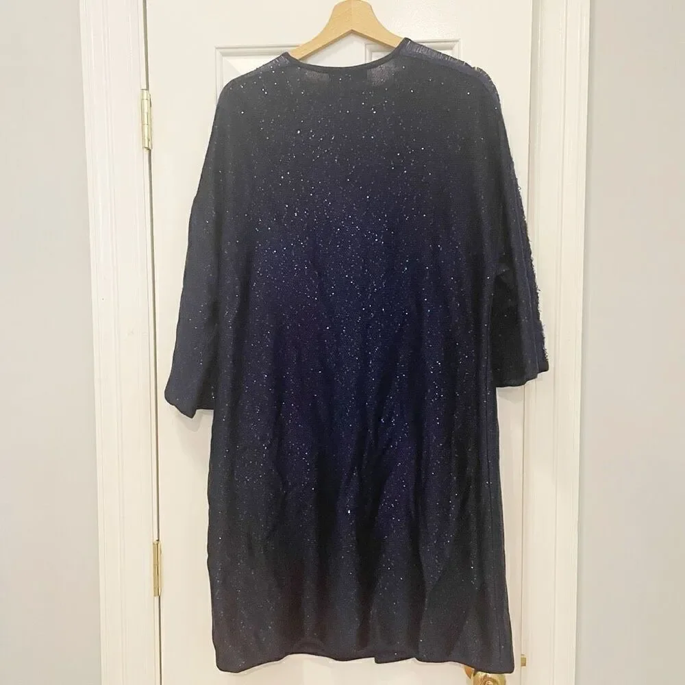 St. John Blue Knit Cardigan Coat Sequin Sparkle Size Large - Picture 3 of 8